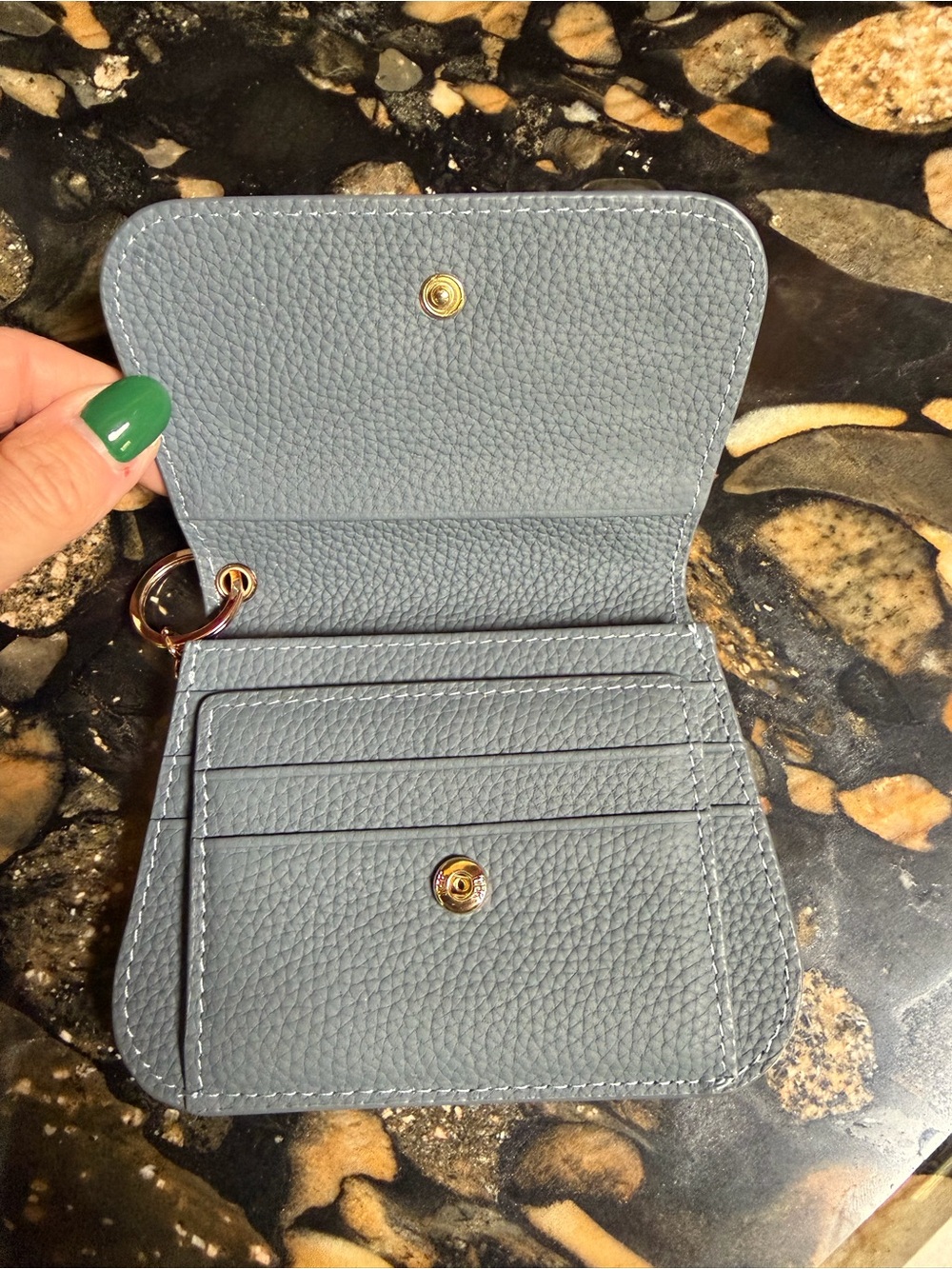 Women's Pebbled Leather Wallet - Steel Blue - Picture 2 of 4
